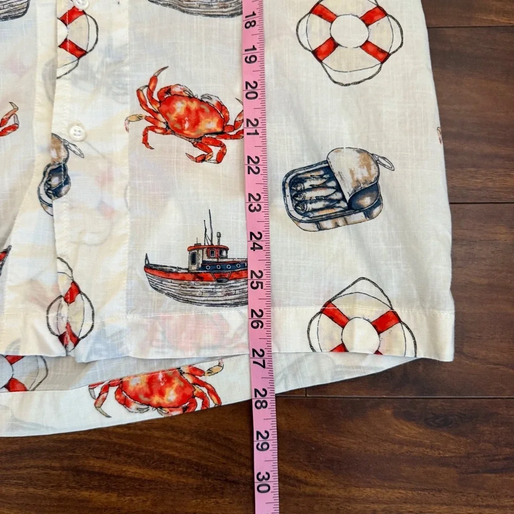 J.‎ Crew VTG Retro Crabs Boats Fish Beach Sailing Button-Up Shirt Size M Coastal